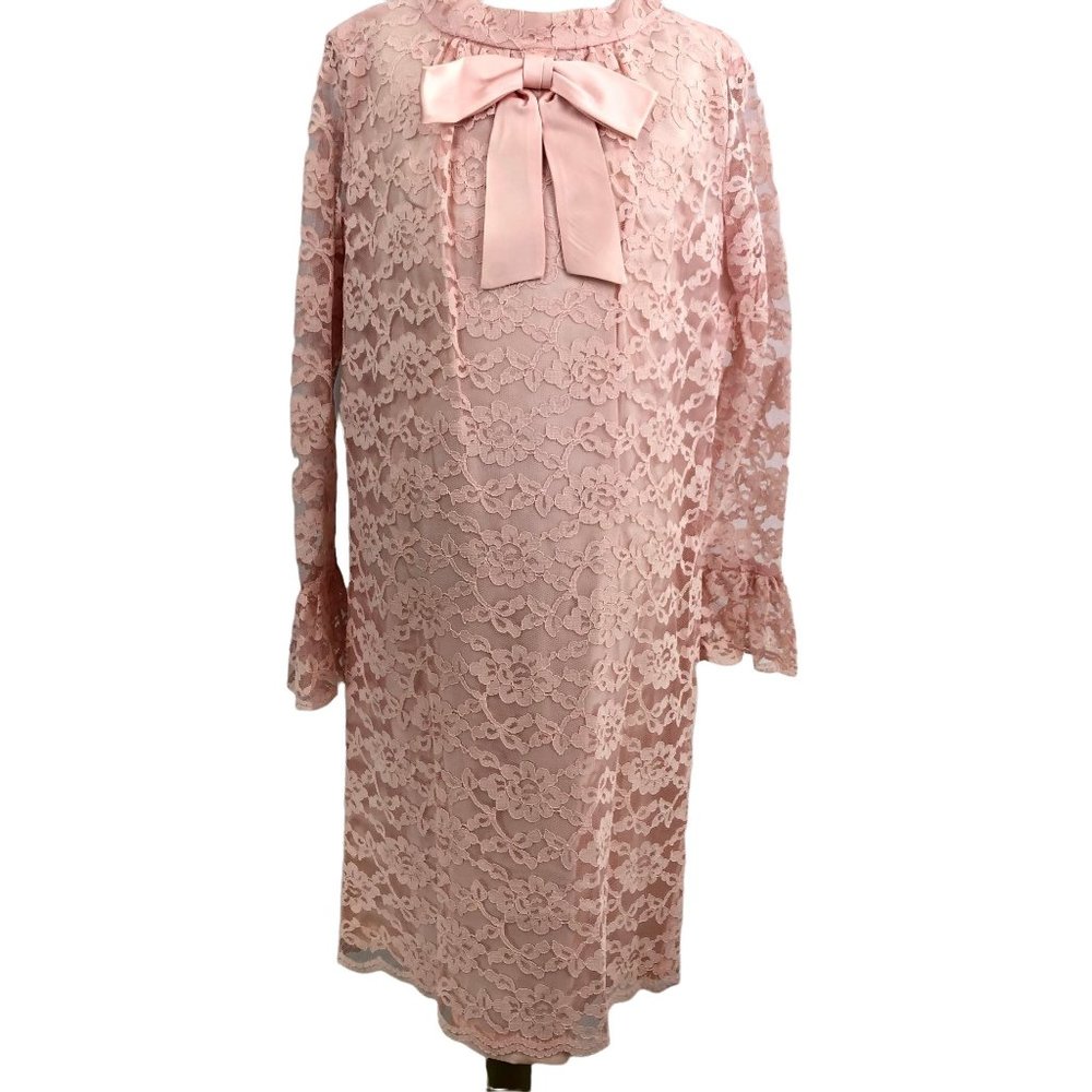 Lace Bow-Accent Pink Prom Dress